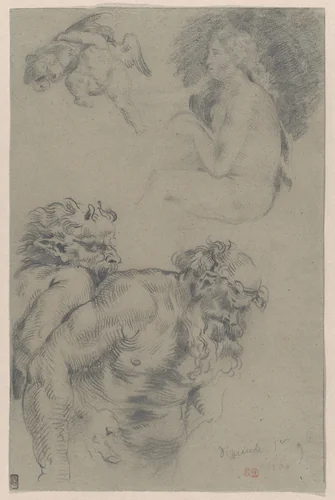 Drunken Silenus, after Rubens by Eugène Delacroix, drawing, 1840