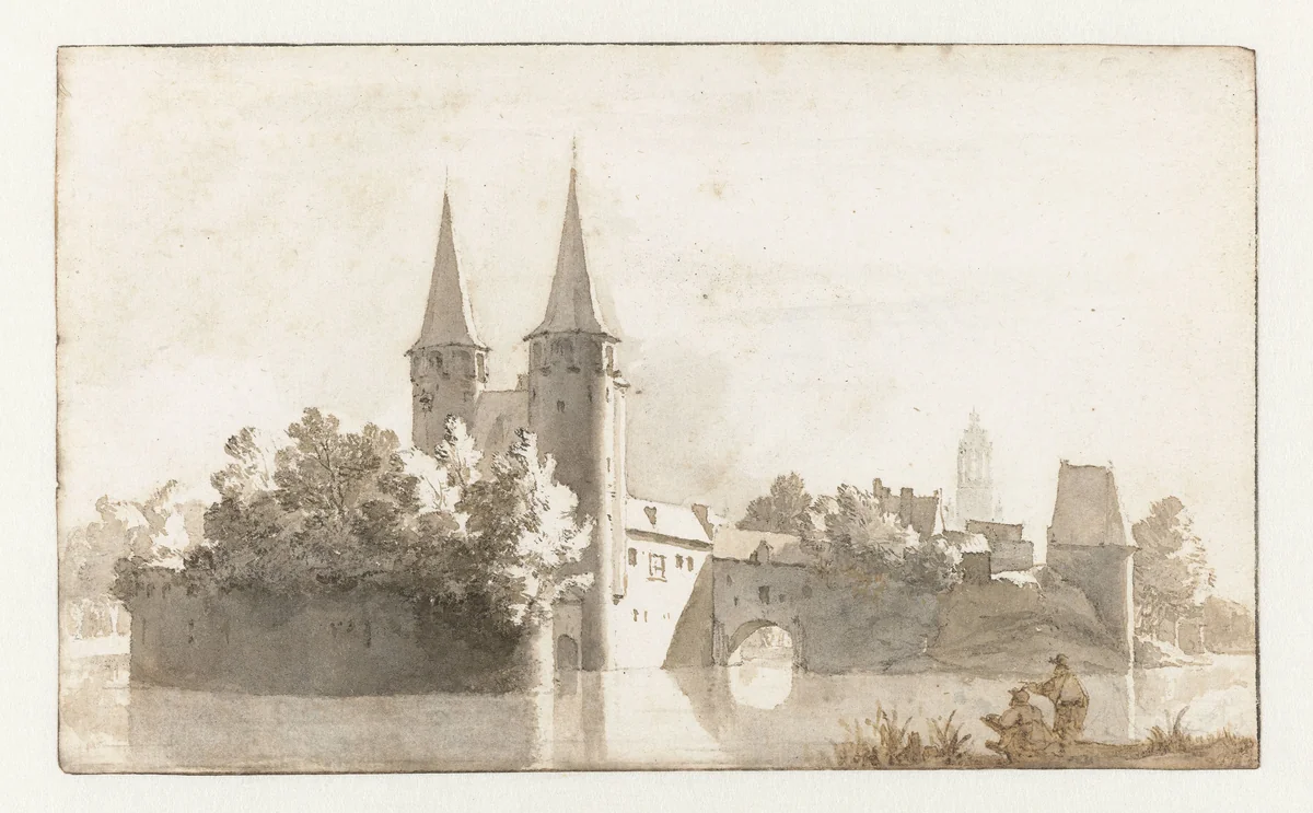 Gezicht op de Oostpoort te Delft by Jan de Bisschop, drawing, 1648-1671