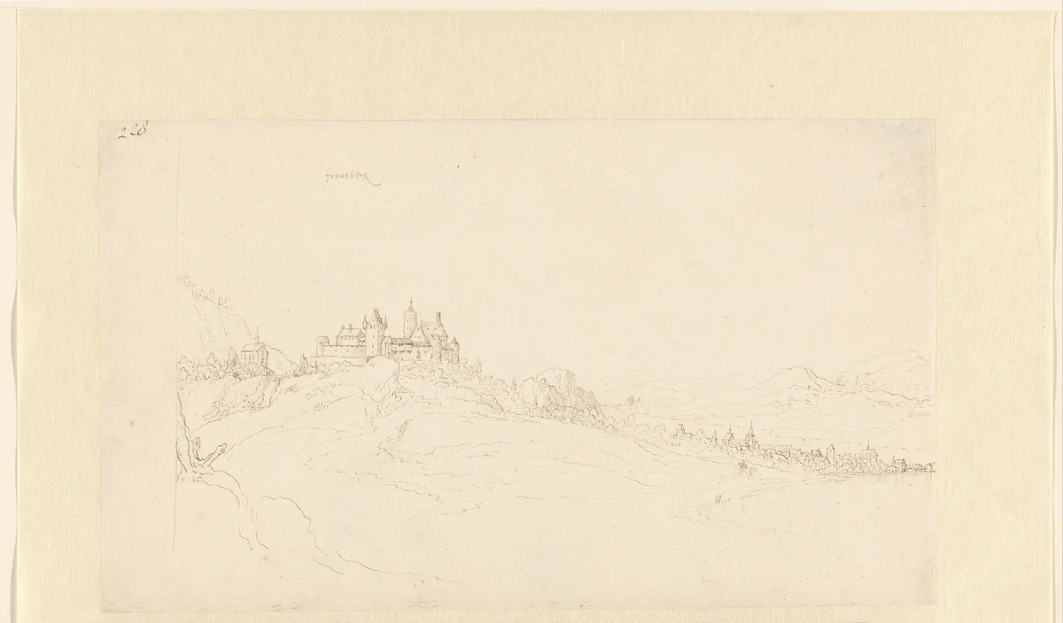 Gezicht op de burcht Frankenberg(?) by Gerard van der Horst, drawing, 1610-1628