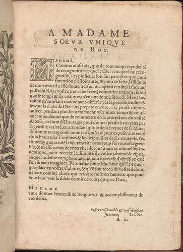 Les Secondes Oeuvres, et Subtiles Inventions De Lingerie du Seigneur Federic de Vinciolo Venitien, page 3 (recto) by Federico de Vinciolo, book, 1603