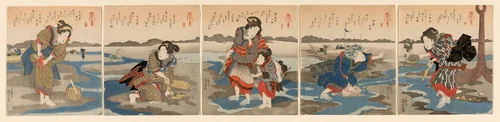 Low Tide at Susaki - A Set of Five (Shiohi goban no uchi) by Utagawa Kuniyoshi (歌川國芳), print, 1823-1835