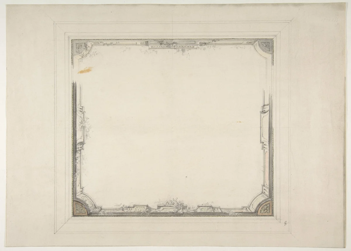 Design for a ceiling to be decorated with a trompe l'oeil balustrade by Jules-Edmond-Charles Lachaise, drawing, 1830-1897