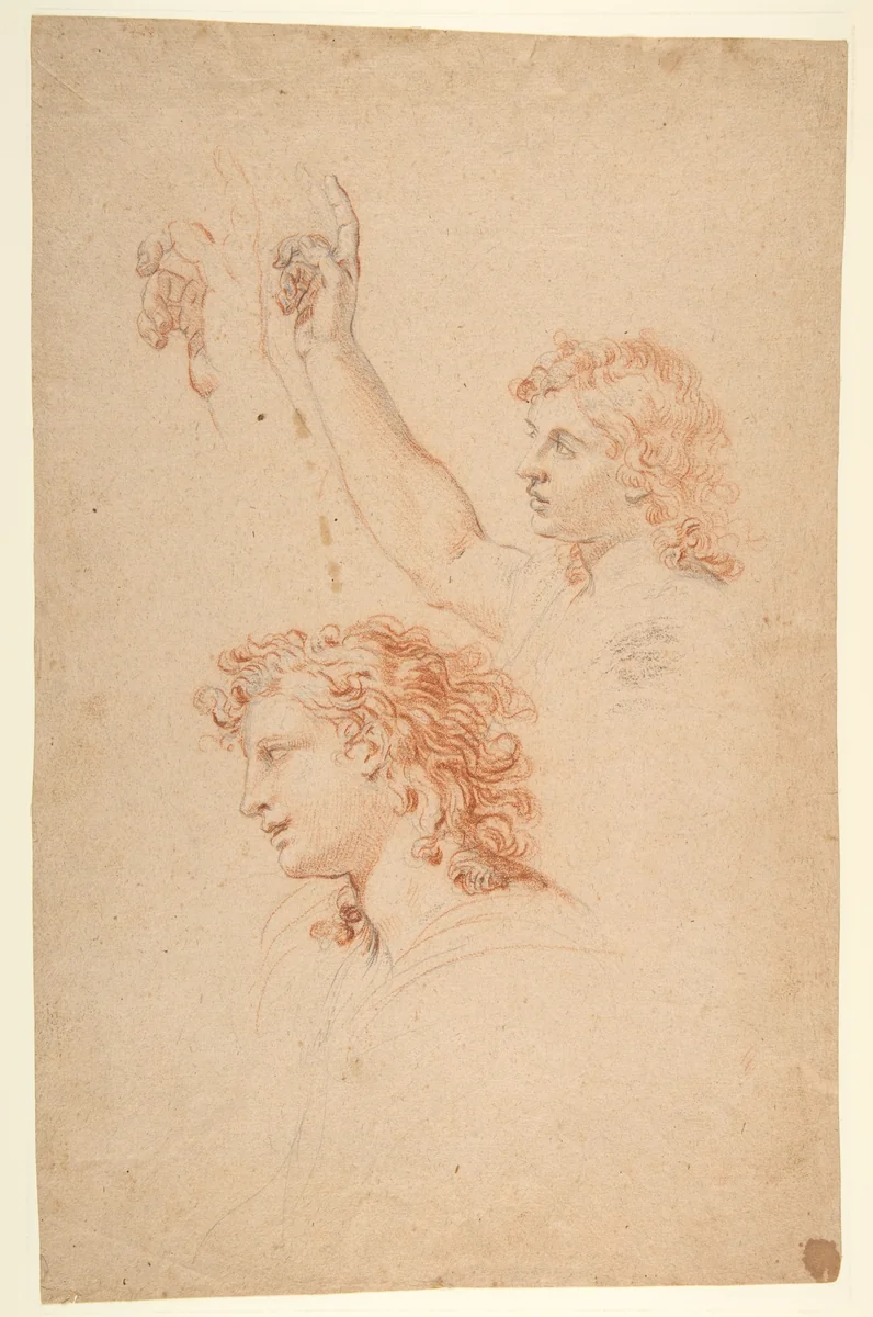 Studies for the Archangel Gabriel (recto and verso) by Nicolas Mignard, drawing, 1640-1650