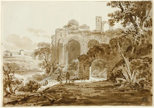 Landscape with Roman Ruins by Andrew Wilson, drawing, 1800-1848