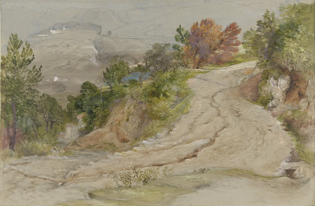 Weg in een Italiaans berglandschap by Samuel Palmer, drawing, 1815-1881
