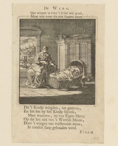 Kind in een wieg by Jan Luyken, print, 1712