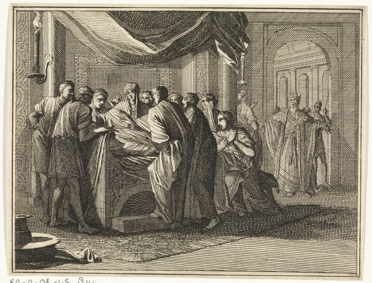 De dood van de eerstgeborene van de farao by Caspar Luyken, print, 1712