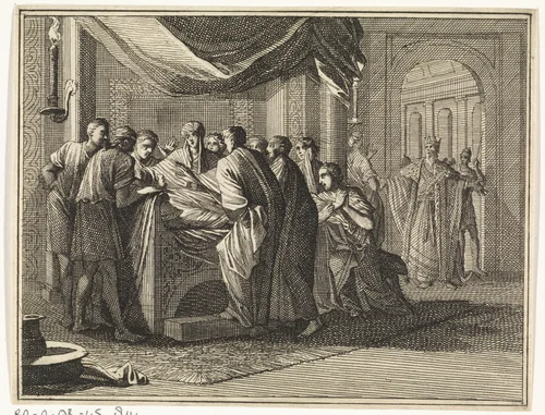 De dood van de eerstgeborene van de farao by Caspar Luyken, print, 1712