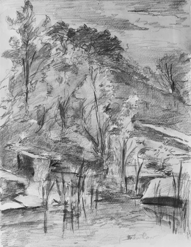 Trees and Stream by Walter Shirlaw, artwork, 1838-1909