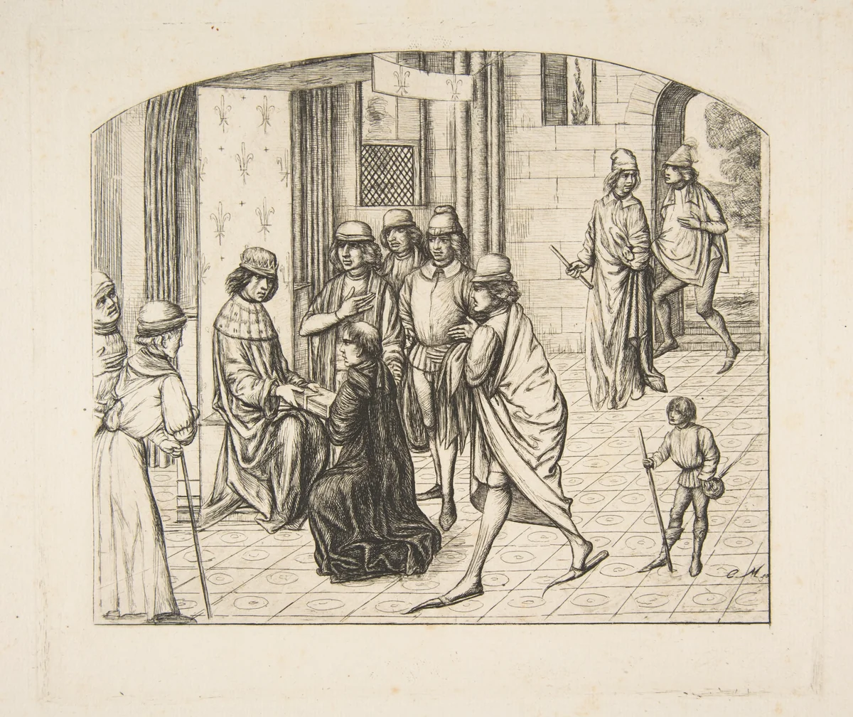 Presentation of Valerius Maximus to King Louis XI by Charles Meryon, print, 1862