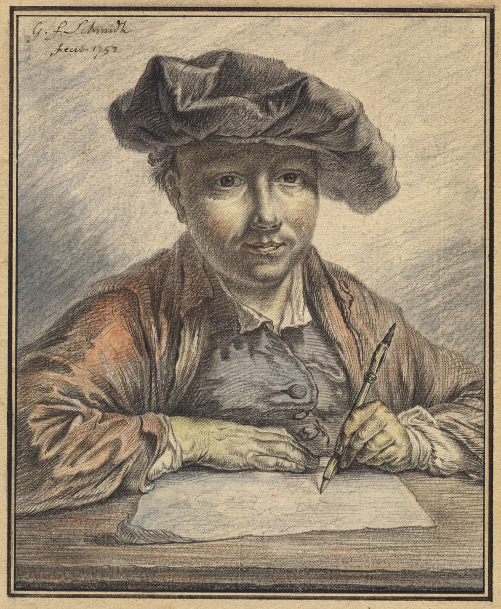Self-Portrait Sketching by Georg Friedrich Schmidt, drawing, 1752