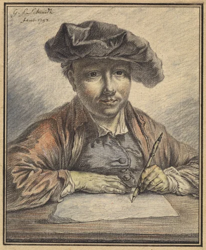 Self-Portrait Sketching by Georg Friedrich Schmidt, drawing, 1752