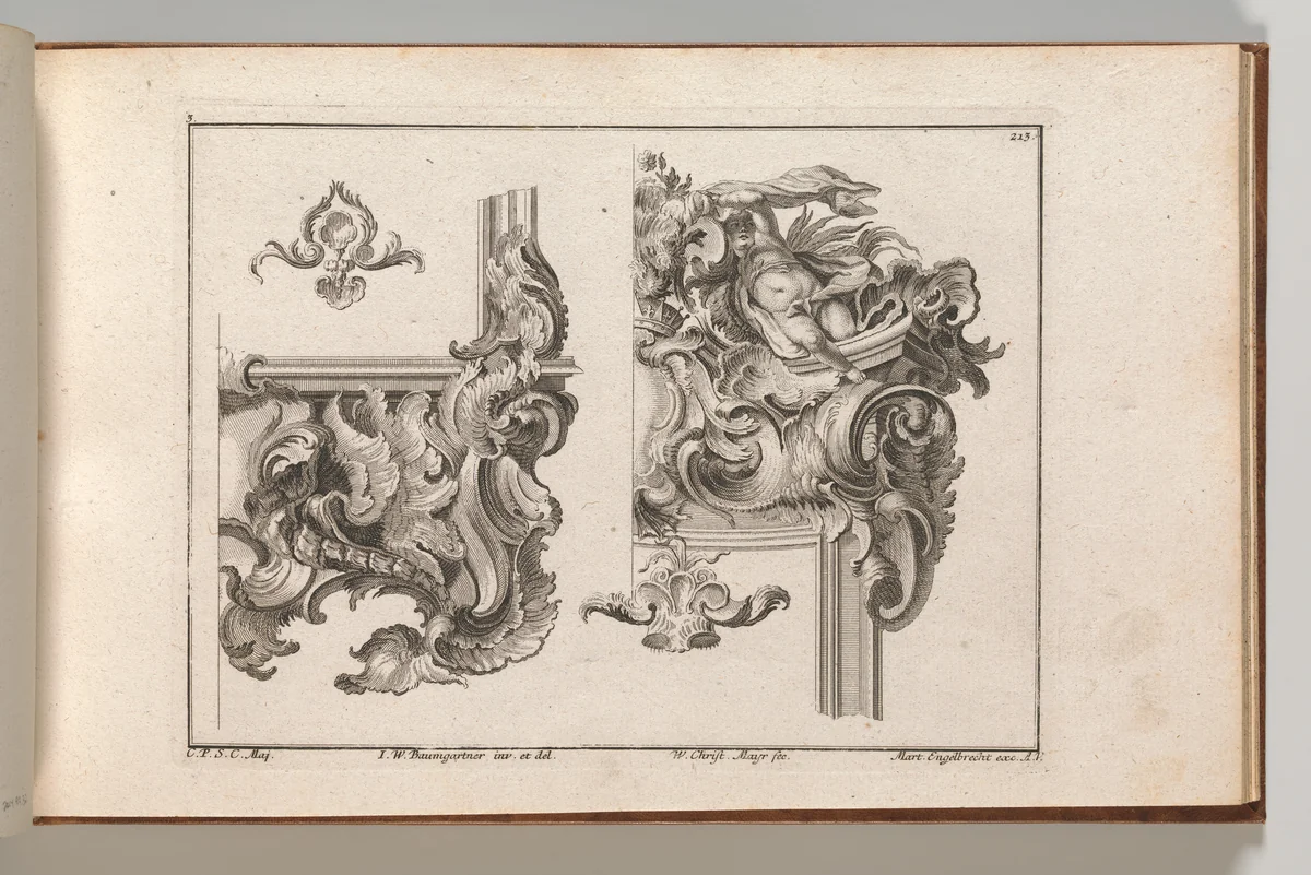 Suggestion for the Decoration of Lower Right and Top Right of an Altar Frame, Plate 3 from an Untitled Series with Rocailles Ornaments for Altar and Door Frames by Wolffgang Christoph Mayr, book, 1745-1755