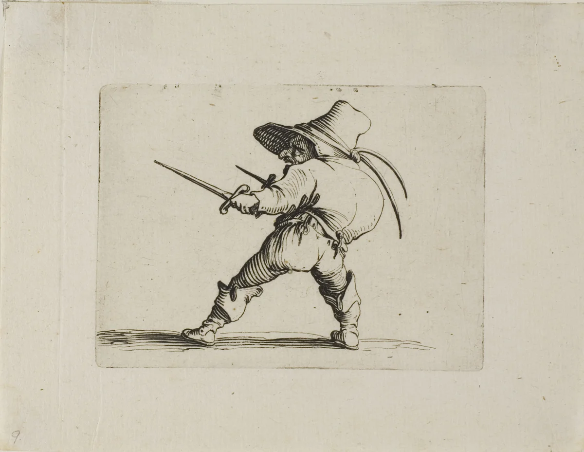 The Duelist with a Sword and a Dagger, from Varie Figure Gobbi by Jacques Callot, print, 1616