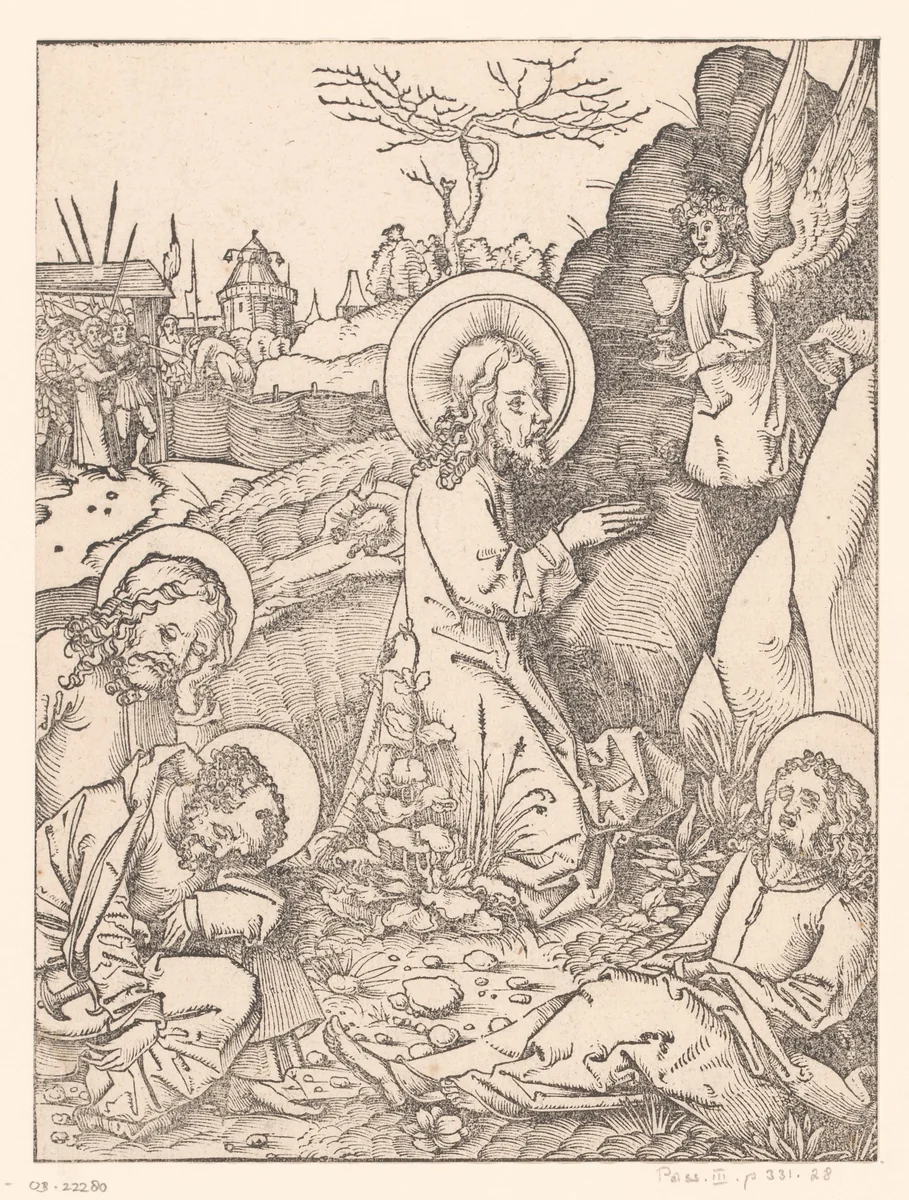 Christus in de hof van Getsemane by anonymous, print, 1490-1526