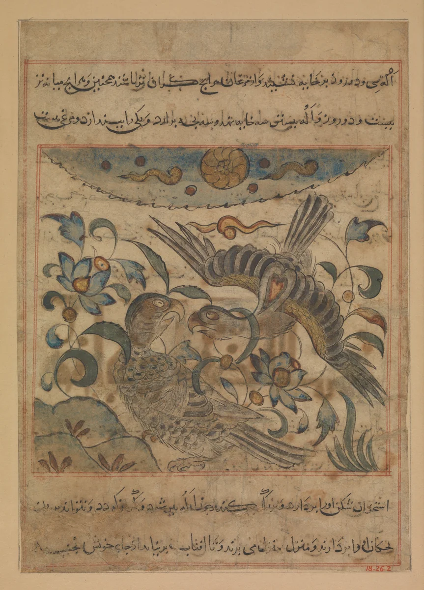 "Pair of Eagles", Folio from a Manafi' al-hayawan (On the Usefulness of Animals) of Ibn Bakhtishu' by Ibn Bakhtishu', manuscript, 1275-1325