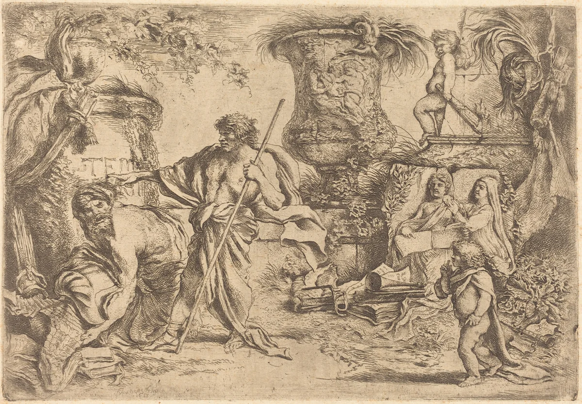 Temporalitas Aeternitas by Giovanni Benedetto Castiglione, print, 1609-1664
