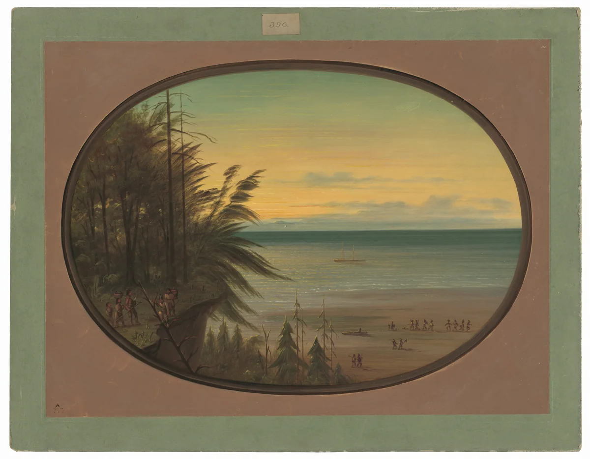 An Indian Ladder - Nayas Indians by George Catlin, painting, 1855-1869