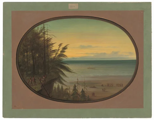 An Indian Ladder - Nayas Indians by George Catlin, painting, 1855-1869