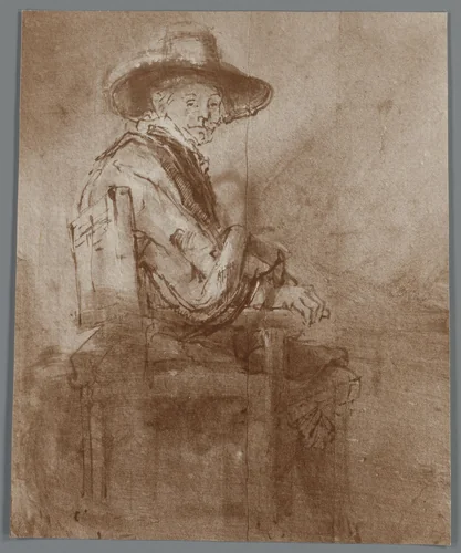Fotoreproductie van tekening van Jacob van Loon, voorstudie voor De Staalmeesters, door Rembrandt by anonymous, photograph, 1880-1920