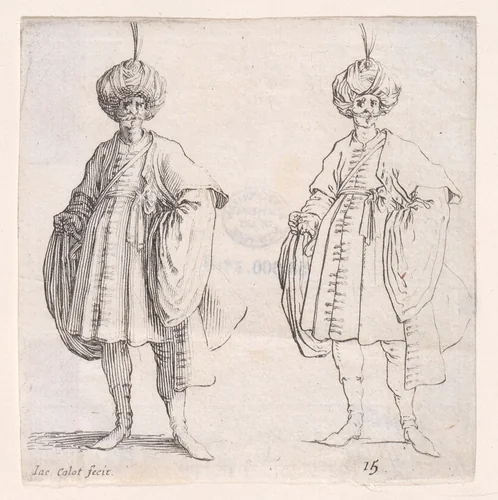 Turk Wearing Turban Seen from the Front, plate 15 from "Varie Figure" (Various Figures) by Jacques Callot, print, 1615-1625