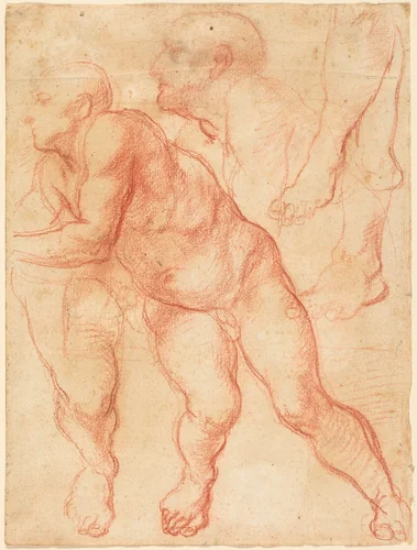 Studies of a Male Nude by Giovanni Battista Naldini, drawing, 1550