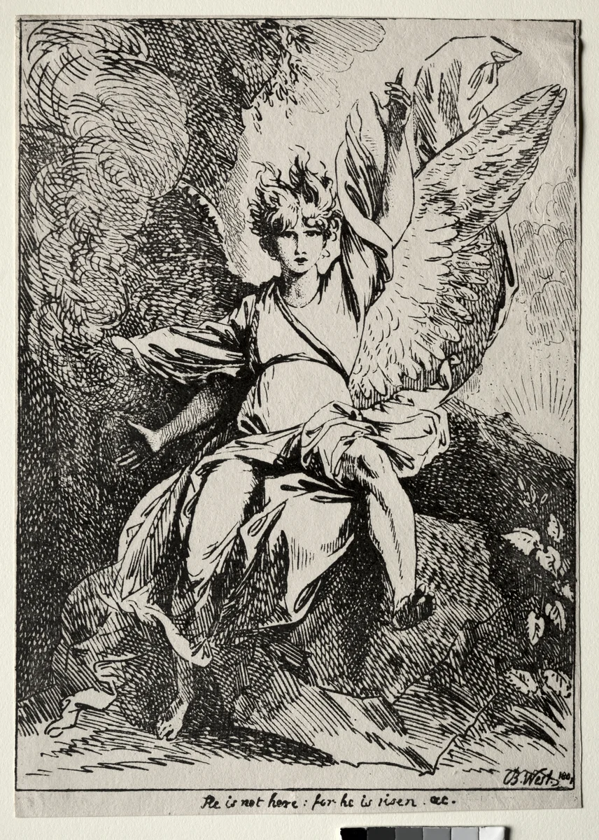 Specimens of Polyautography: The Angel at the Tomb of Christ by Benjamin West, print, 1801