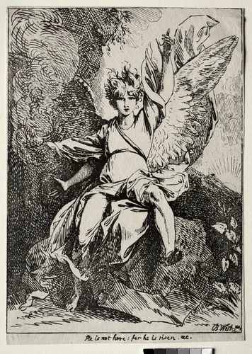 Specimens of Polyautography: The Angel at the Tomb of Christ by Benjamin West, print, 1801