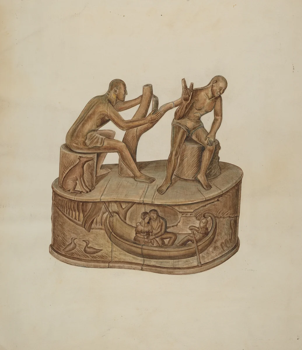 Two Male Figures Seated by Al Curry, index of american design, 1937