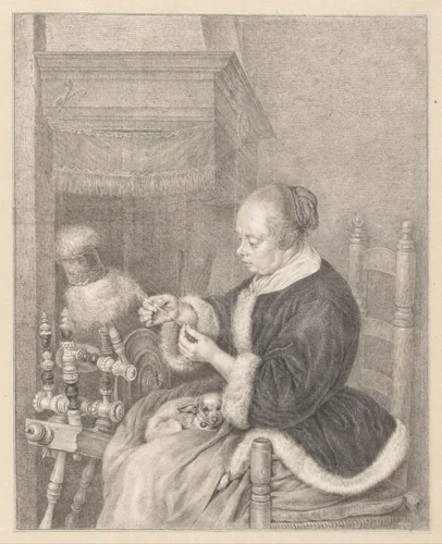 De Spinster by Abraham Delfos, drawing, 1778