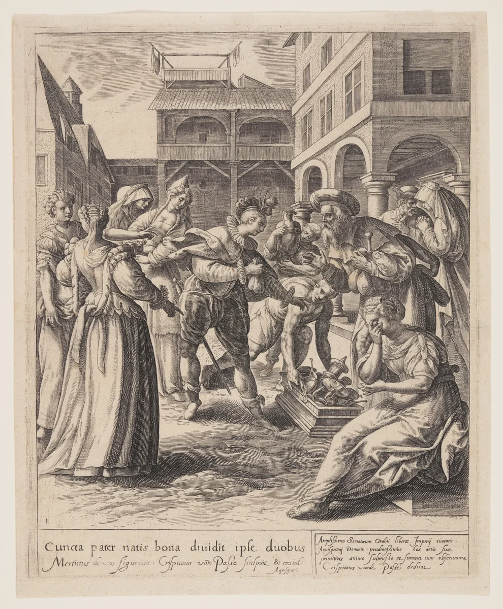 The Son Receiving His Heritage, from The Parable of the Prodigal Son by Crispijn van de Passe I, print, 1600