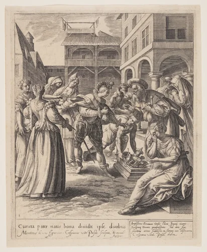 The Son Receiving His Heritage, from The Parable of the Prodigal Son by Crispijn van de Passe I, print, 1600
