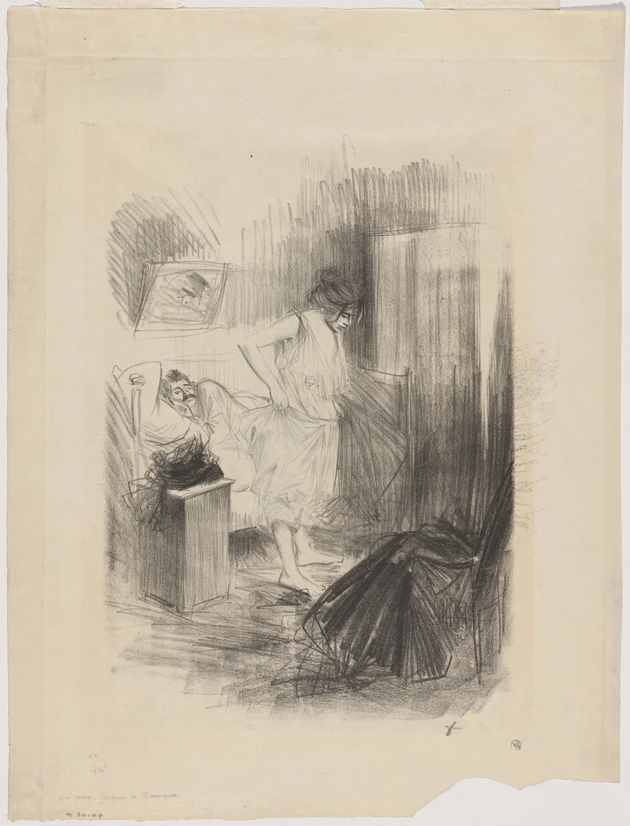 a) L'amour à Paris (Love in Paris) (recto); b) Untitled (verso) by Jean-Louis Forain, print, 1888-1898