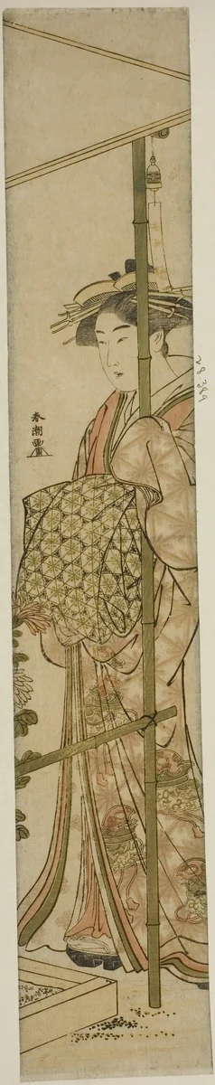 Couresan Admiring Chrysanthemums by Katsukawa Shuncho, print, 1775-1806