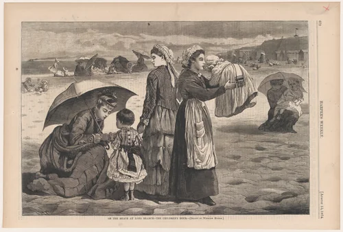 On the Beach at Long Branch – The Children's Hour (from "Harper's Weekly," Vol. XVIII) by Winslow Homer, print, 1874