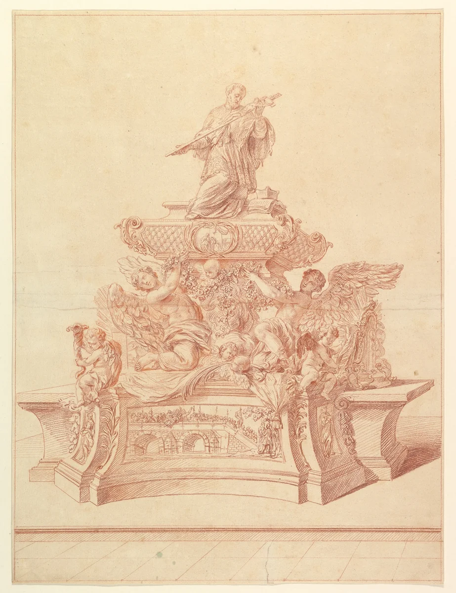 The Silver Tomb of St. John Nepomuk in the Cathedral of St. Veit's Prague, designed by Fischer von Erlach, 1729 by Jeremias Jakob Sedelmayr, drawing, 1724-1734