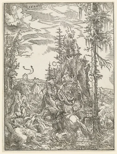 Saint George Killing the Dragon by Wolf Huber, print, 1520