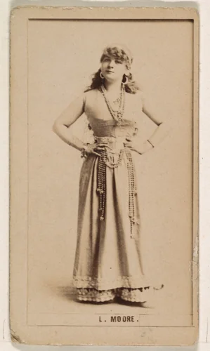 Laura Moore, from the Actresses series (N245) issued by Kinney Brothers to promote Sweet Caporal Cigarettes by Kinney Brothers Tobacco Company, photograph, 1890