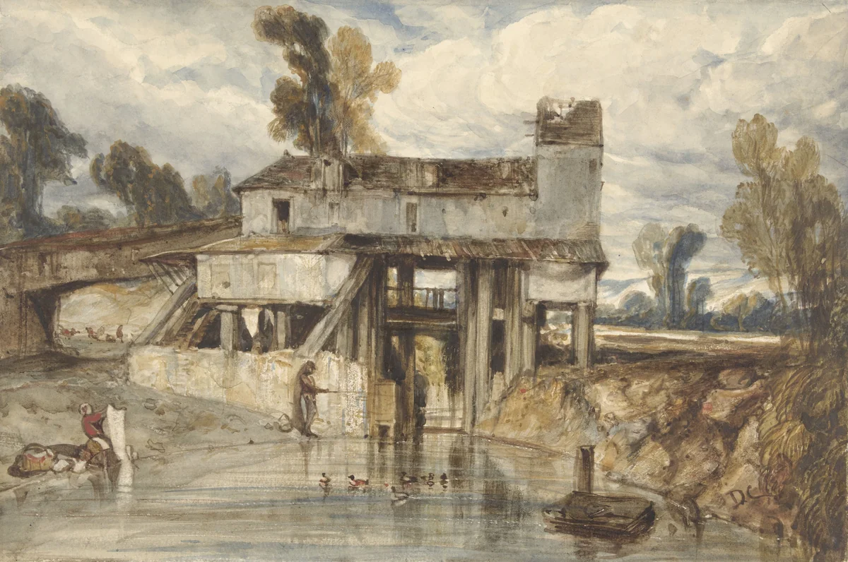 Landschap met watermolen by Alexandre-Gabriel Decamps, drawing, 1813-1860