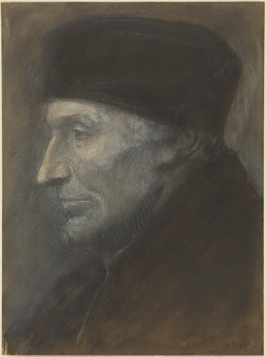 Head of a Man with a Skullcap by Alphonse Legros, drawing, 1837-1911