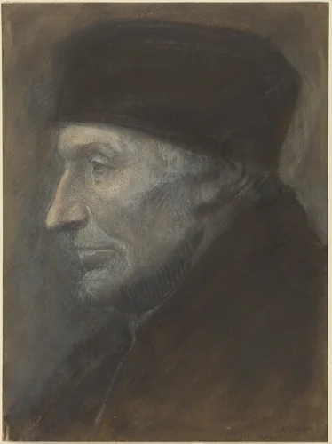 Head of a Man with a Skullcap by Alphonse Legros, drawing, 1837-1911