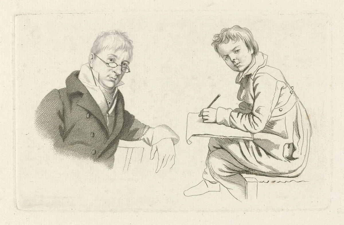 Tekenende jongen en het portret van François Joseph Pfeiffer by Jacob Ernst Marcus, print, 1815