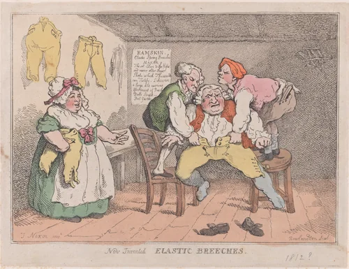 New Invented Elastic Breeches by Thomas Rowlandson, print, 1812