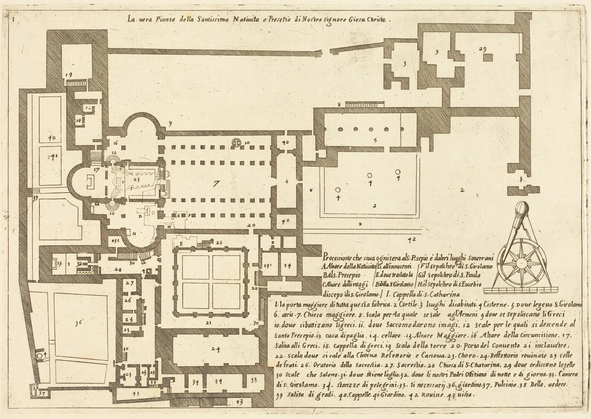 Plan of the Church of the Holy Nativity by Jacques Callot, print, 1619