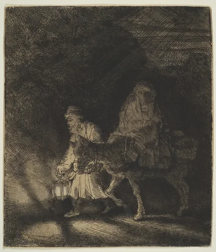 The Flight into Egypt: a Night Piece by Rembrandt van Rijn, print, 1651