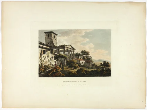 Temple of Hercules at Cori, plate thirty-two from the Ruins of Rome by M. Dubourg, print, 1798