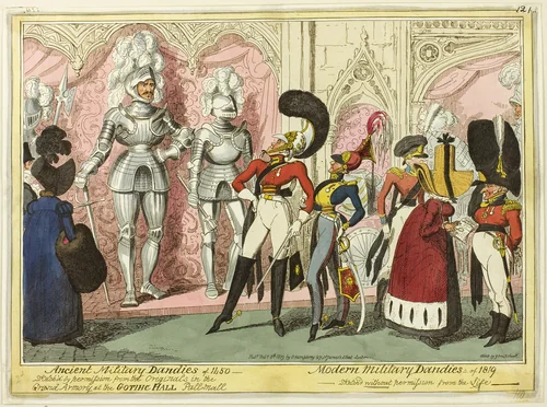 Ancient and Modern Military Dandies of 1450 by George Cruikshank, print, 1819