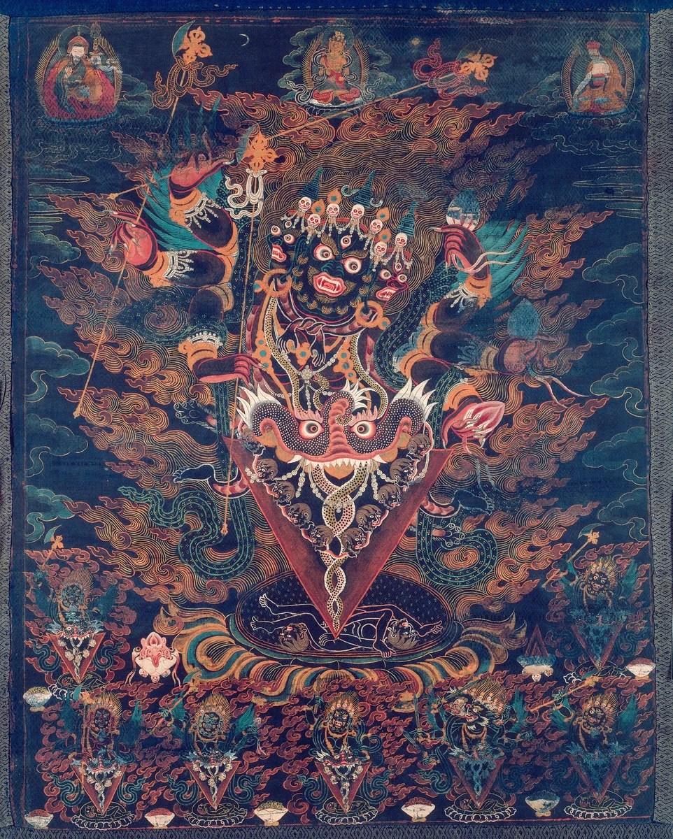 Painted Banner (Thangka) with Guru Dragpur, a Wrathful Form of Padmasambhava by Tibet, drawing, 1699-1899