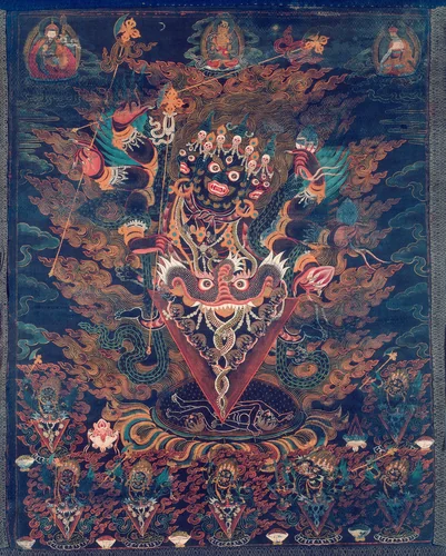 Painted Banner (Thangka) with Guru Dragpur, a Wrathful Form of Padmasambhava by Tibet, drawing, 1699-1899