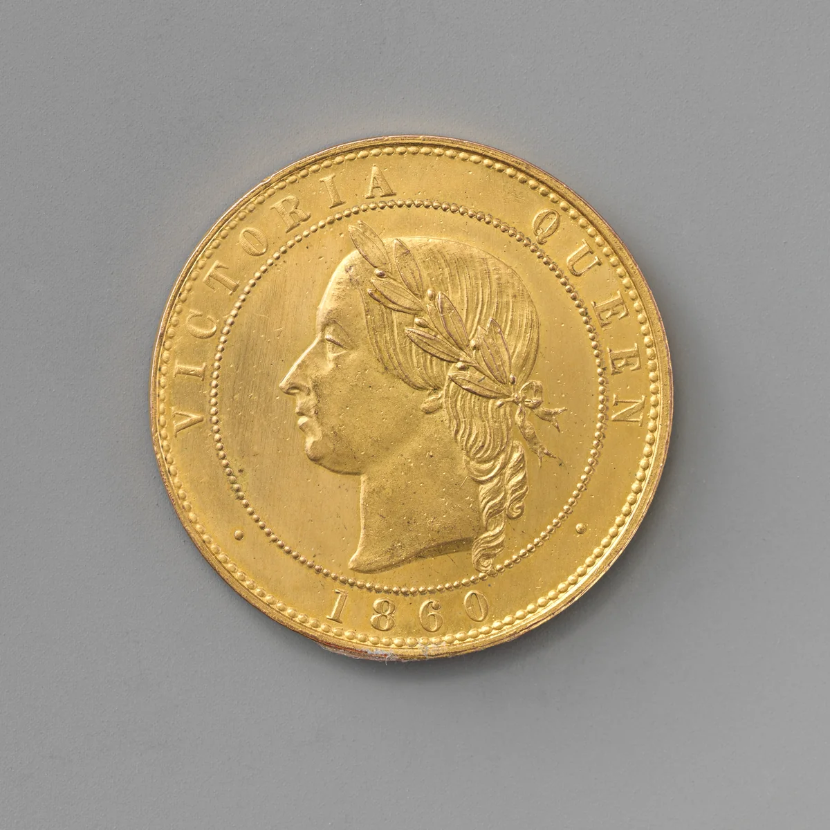 Pattern penny of Queen Victoria by Joseph Moore, metalwork, 1860
